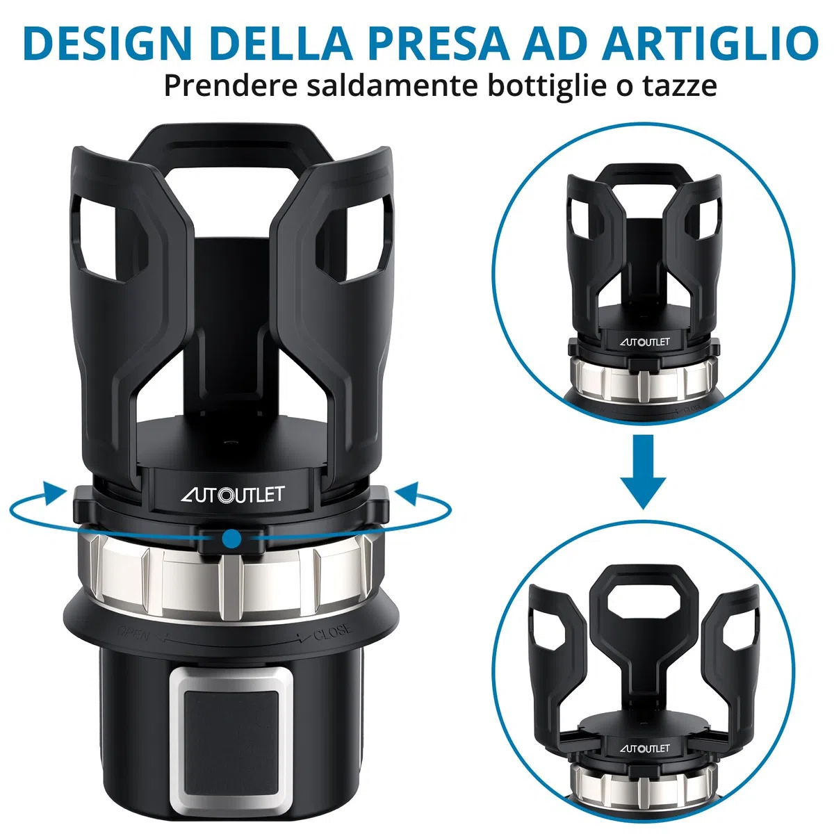 AUTOUTLET Espansore Portabicchieri per Auto, Adattatore Universale Regolabile per Tazze, Bottiglie e Bevande,Design Elastico con Base Adattabile (7,1-9,5 cm)/Materiale ABS