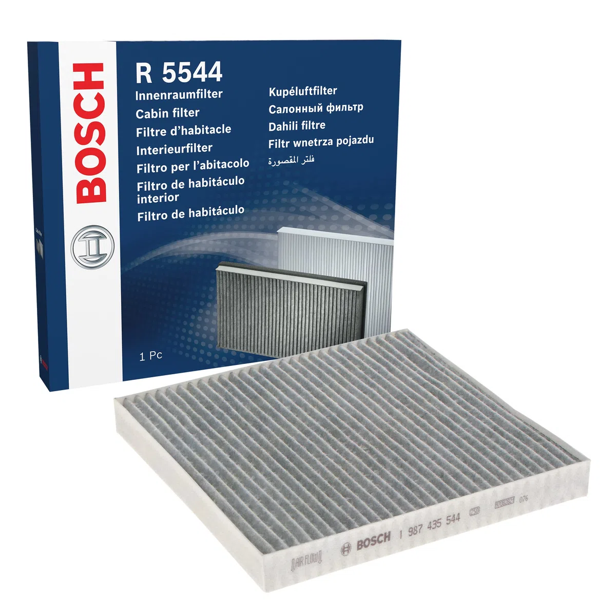 Bosch Filtro Abitacolo ai Carboni Attivi R5544, Filtro di Ricambio - Contro cattivi odori, polline e polvere per un'aria più pulita all'interno del veicolo