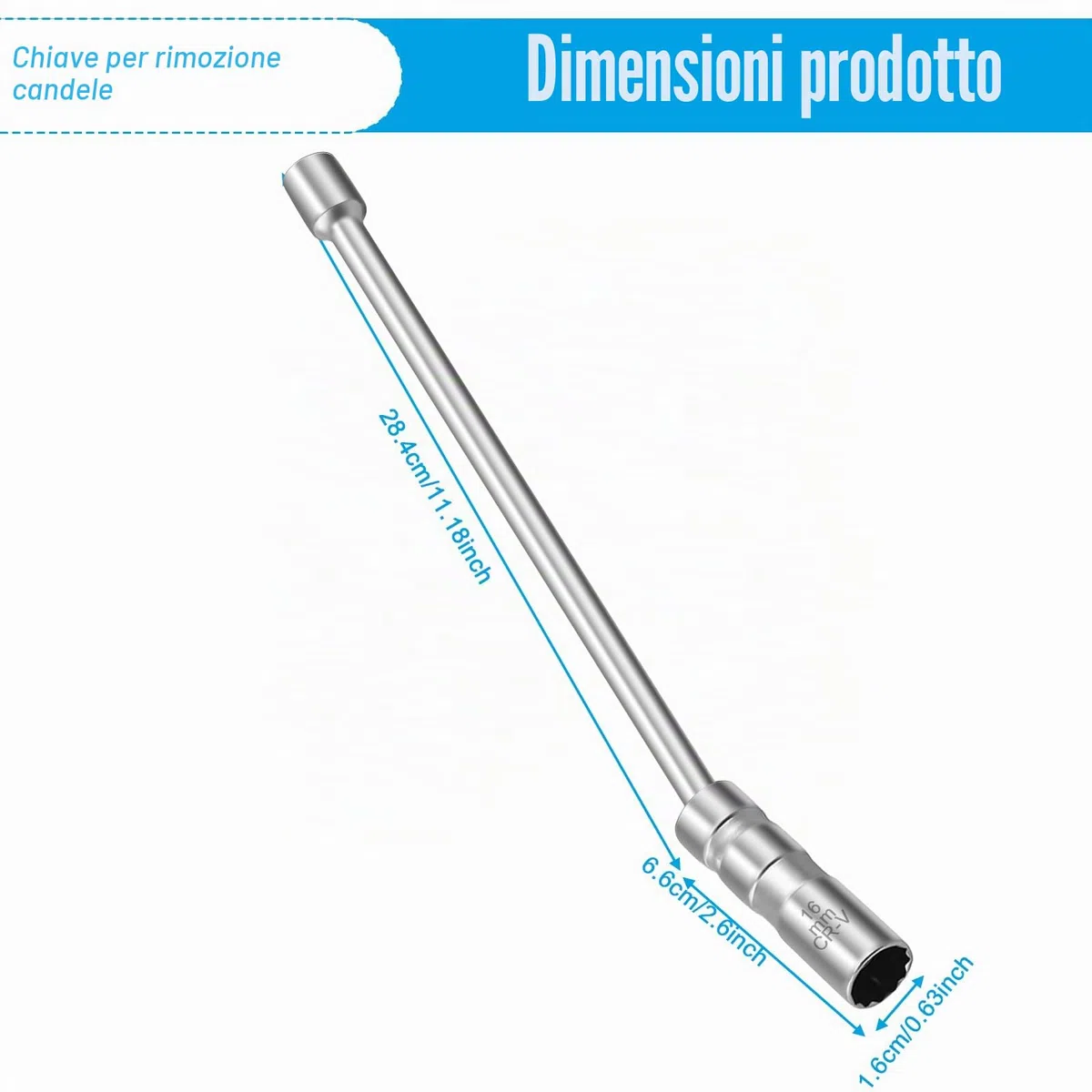 Chiave Candela 16 MM Universale: HOMURY Chiave a Bussola, 30 cm di Prolunga, Flessibile Attacco da 3/8" per Strumento di Rimozione della Candela, Chiave a Cricchetto