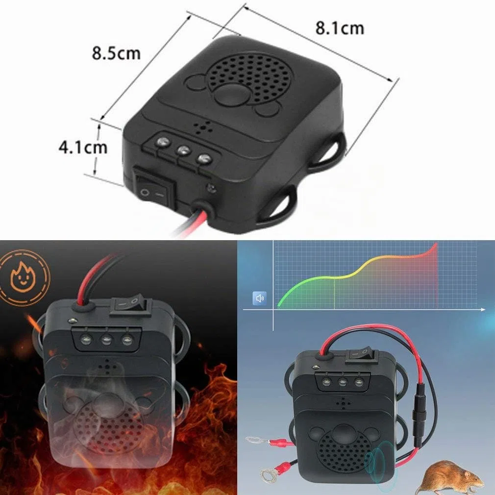 Grunda - Repellente ad ultrasuoni per Auto, Repellente Ultrasuoni per Topi, 12 kHz-25 kHz, Collegamento a Batteria da 12 V, Frequenza Variabile, per Motore Auto, Topi e Altri Roditori Infestanti