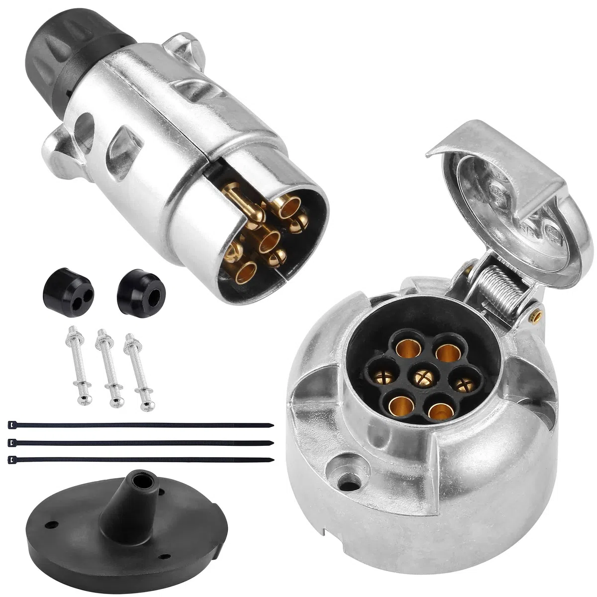 Presa per rimorchio in metallo a 7 pin, in alluminio, 7 poli, spina maschio femmina con accessori di installazione per roulotte e camper