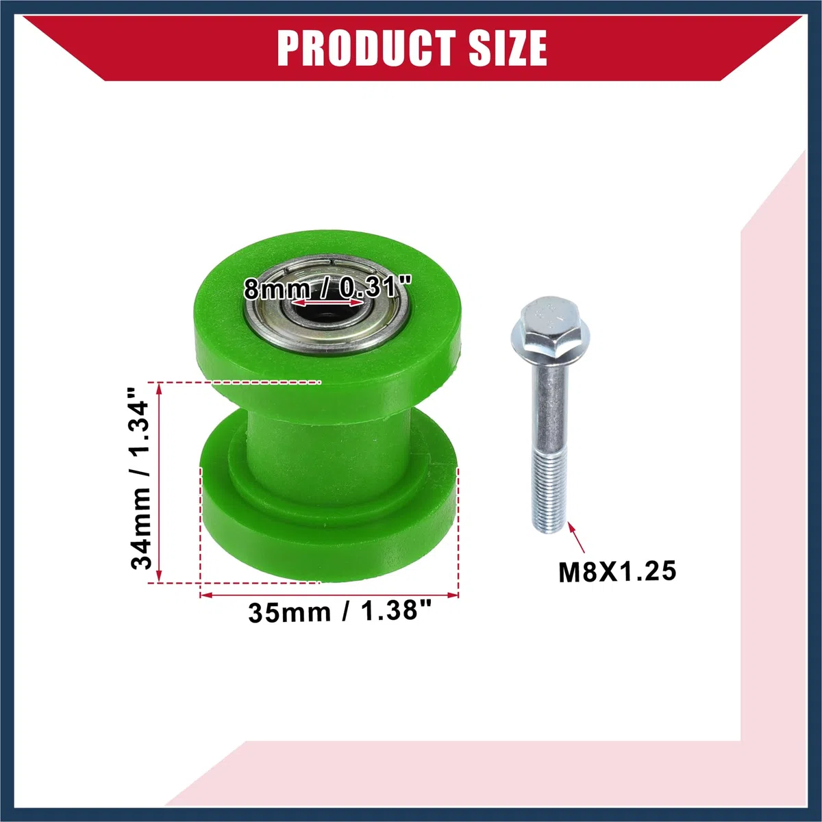 Tendicatena a rullo per moto, ATV, 8 mm, 2 set, verde, design elegante