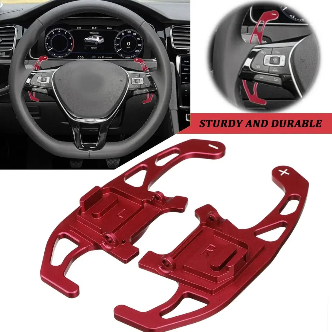metallo Paddle Shifter estensioni, 2 estensioni, Applicabile a Golfe 7 GTI 7.5 RLIME NNK7, in metallo Paddle Shifter Extension decorazione interna, rosso
