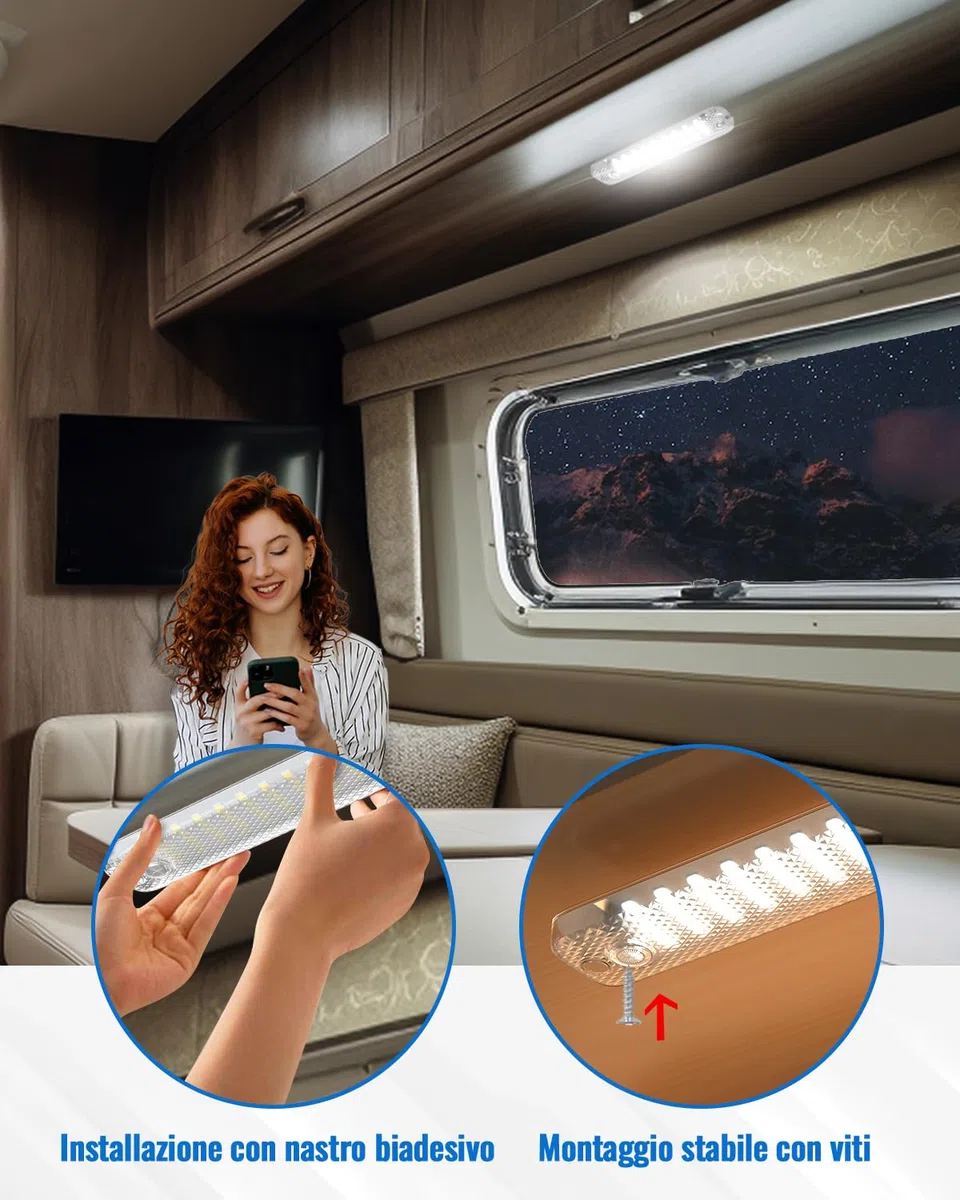 Luxvista Barra Luminosa LED 12V, Luci LED 12V per Furgone, 36 LED per Auto Interni con Interruttore ON/OFF per Camion Camper Furgone Barca Cucina, 6000K (4 Pezzi)