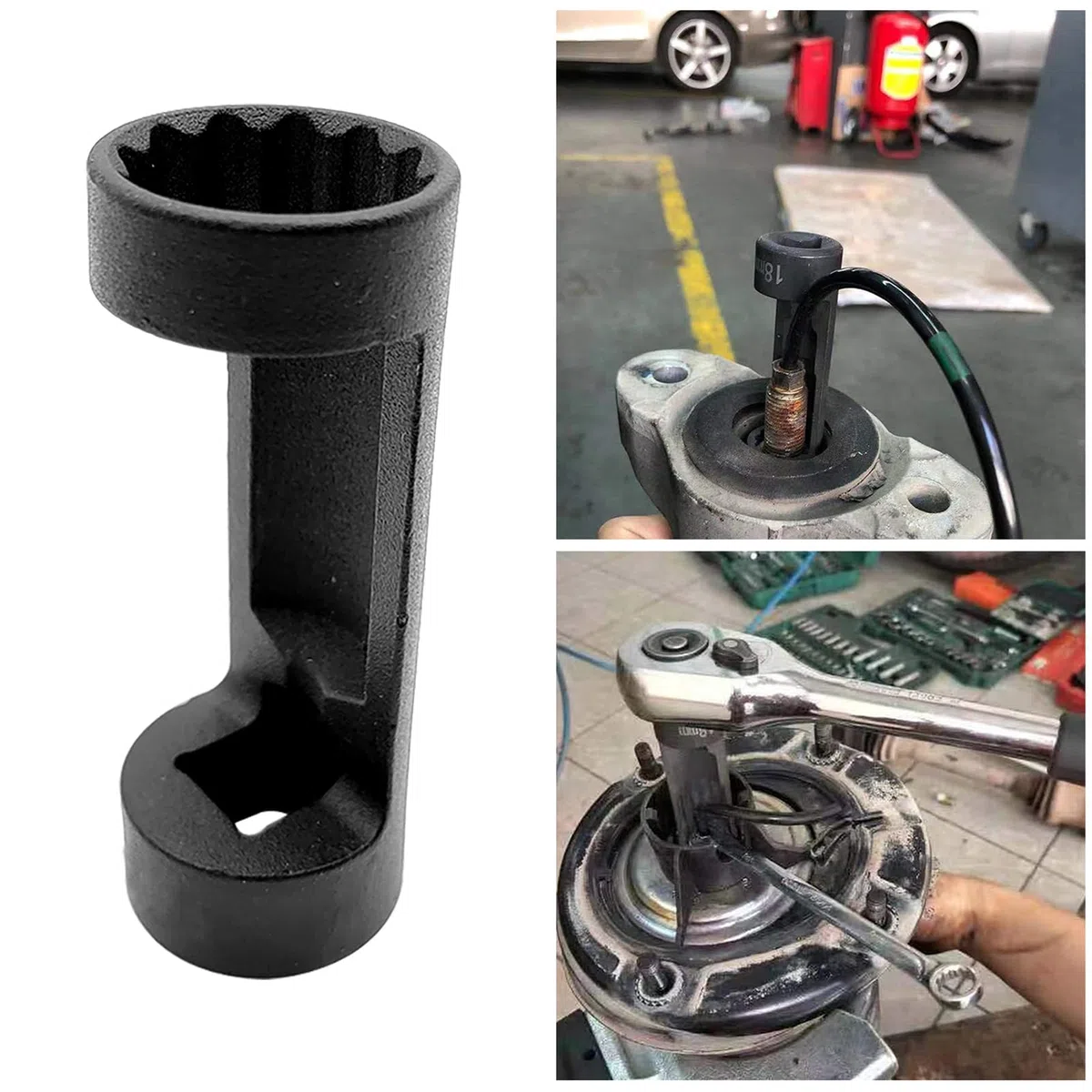 Shkalacar Presa per Dado Puntone, Strumento di Riparazione Auto per Presa Puntone Sospensione a 12 Punti 1/2'' (21mm Nero)