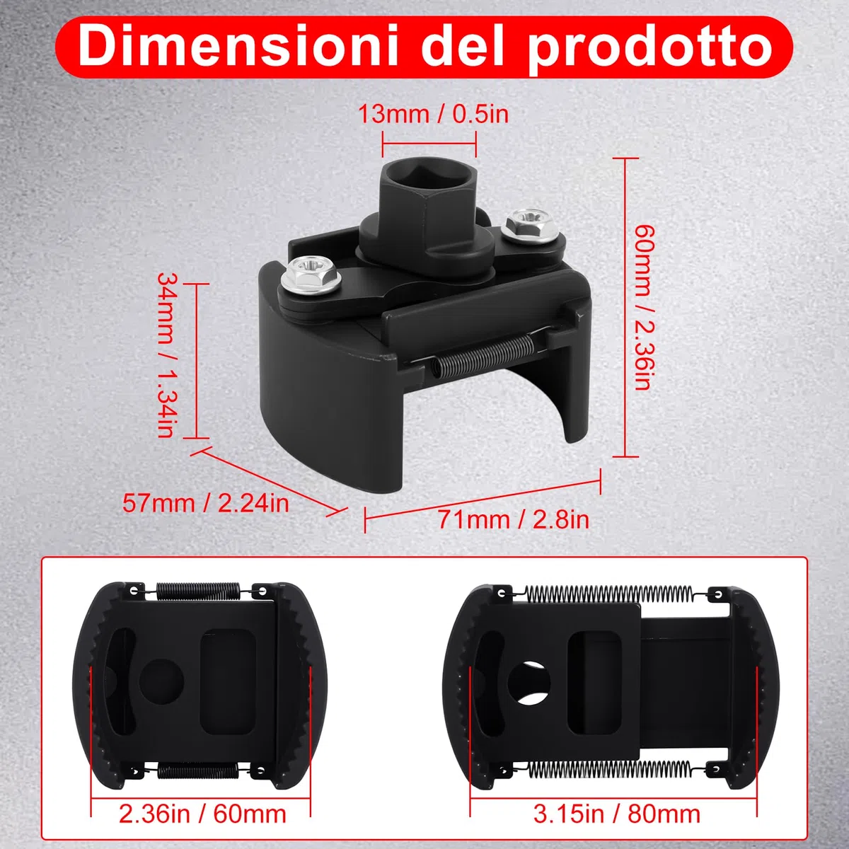 Chiave Filtro Olio Auto Regolabile, Universale 1/2" Chiave Filtro Olio mit 2 Griffe per Facile Rimozione, Design del Braccio a Molla Stabile, per Auto Moto Barca, 60-80mm