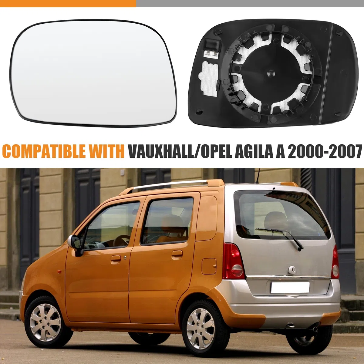 Vetro a Specchio sostituzione per Opel Agila A 2000-2007, Specchio Esterno Regolabile Adatto, Lente di Retromarcia (Sinistra)