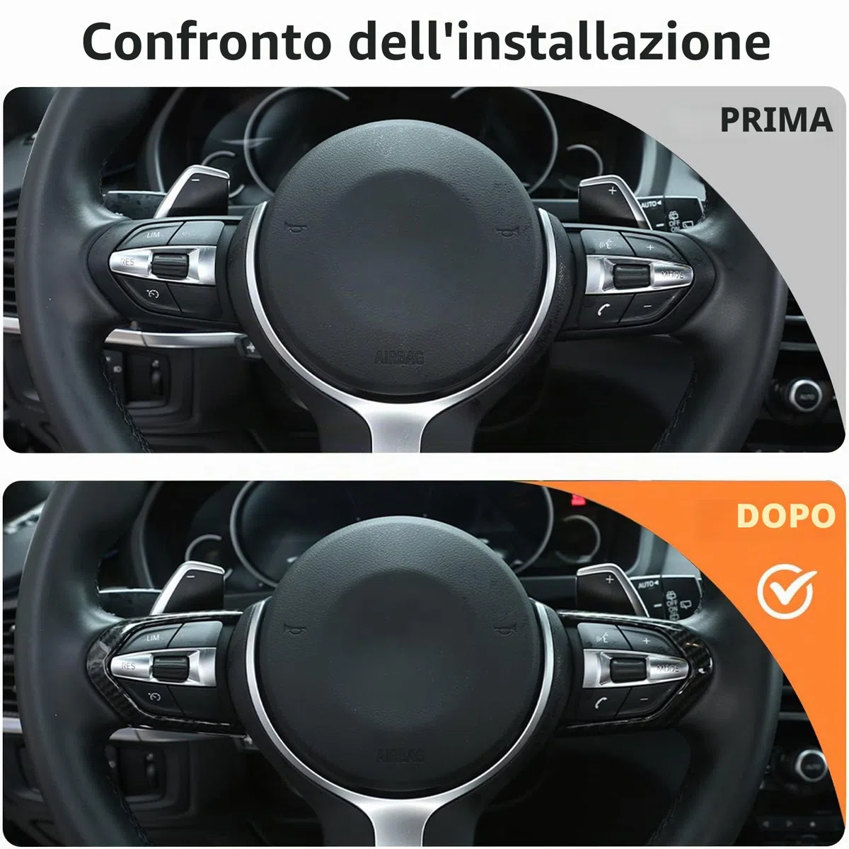 Mascherina per volante, in fibra di carbonio, in ABS cromato