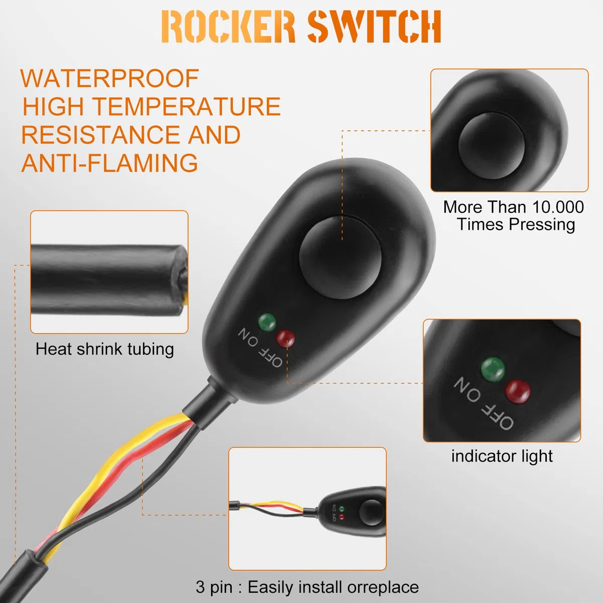 300W Set Cablaggio Fendinebbia con 2 Uscita, 12V Kit Cavi Fendinebbia Cablaggio Auto con relè 40A, interruttore basculante e 3 fusibili per Barra Cabina Barca-ATV Camion SUV e Moto