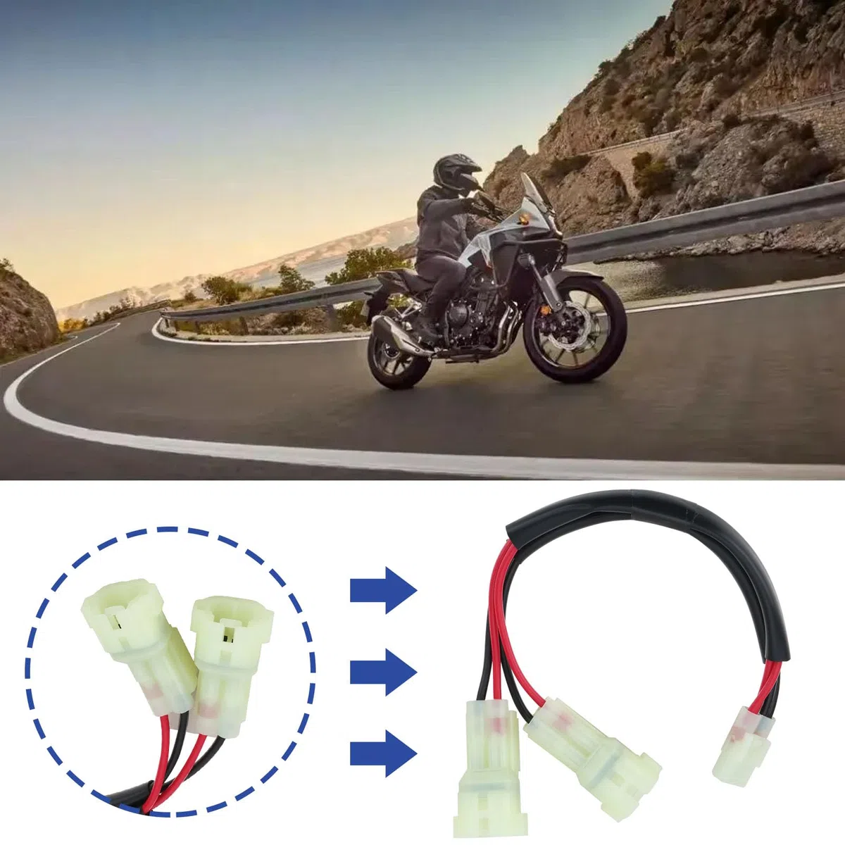 1Set Divisore di Potenza Doppio per Moto con Connettori Femmina a 2 Vie, Guarnizioni per Fili e Terminali, Compatibile con Honda CB500X CBR650R CB1000R