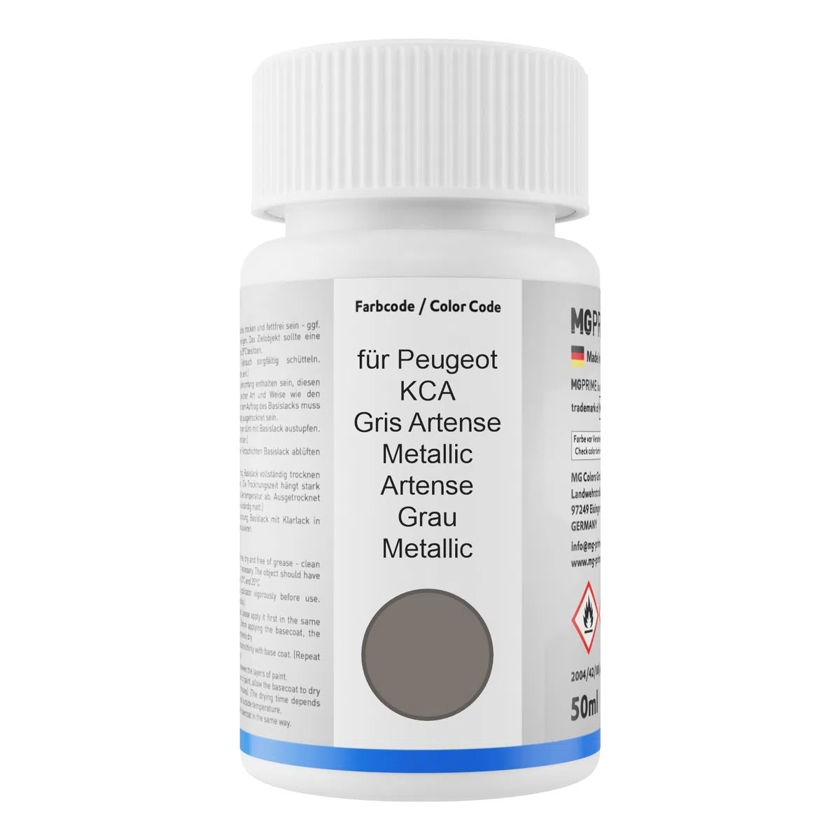 MG PRIME Vernice per auto Kit stilo di ritocco per Peugeot KCA Gris Artense Metallic/Cumulus Grey Metallic Vernice di base vernice trasparente ognuno 50ml