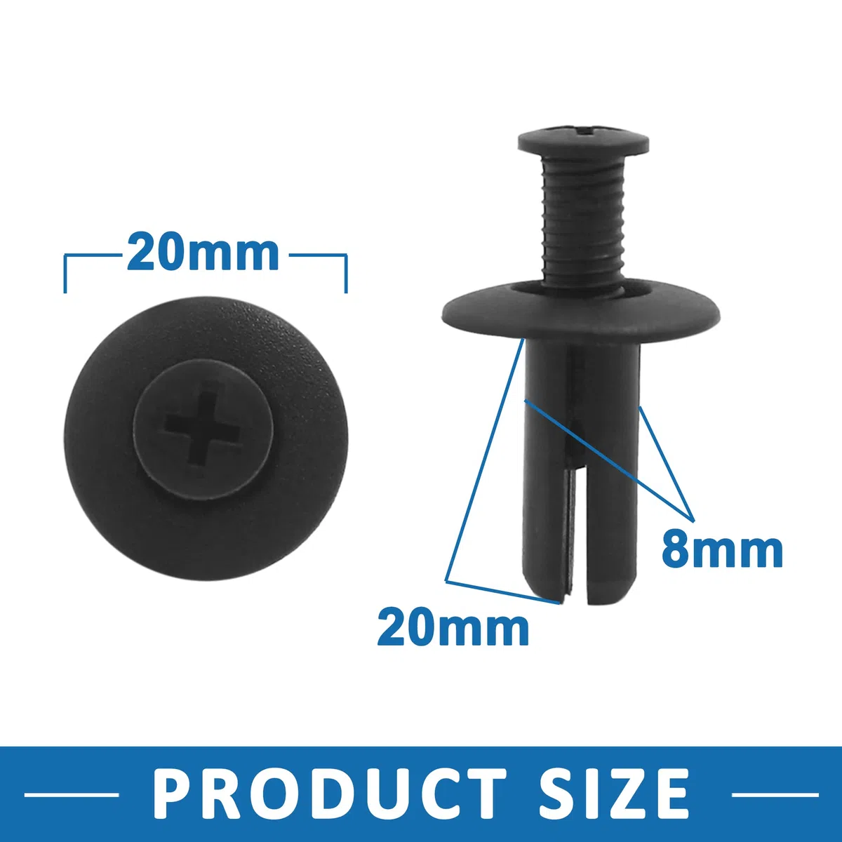 A ABSOPRO Rivetti Fissaggio Clip 8mm x 20mm x 20mm Plastica Nero (Set 20)