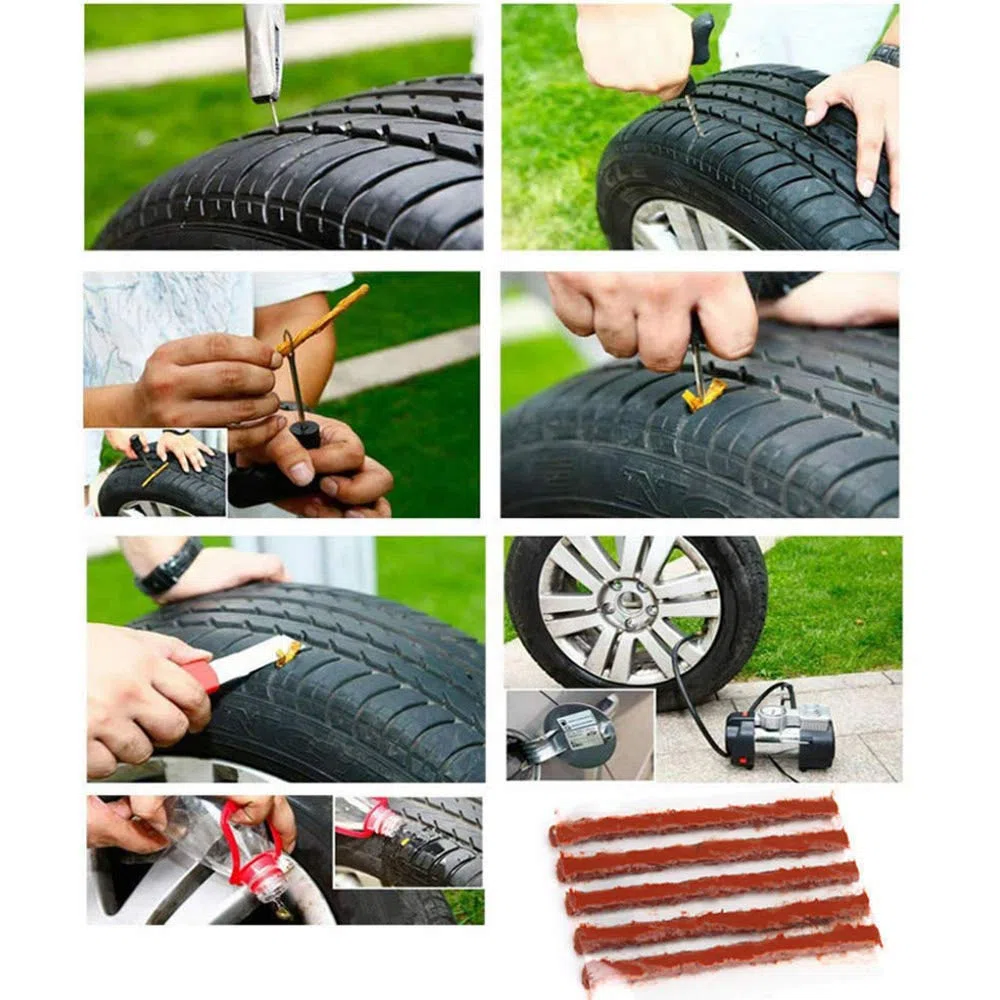 50 Pezzi Striscia di Riparazione di Pneumatici tubeless Foratura Stringhe Kit Spina Gomma da Cancellare Strumento Recupero rapido Ruota Colla Auto Motociclo Settore automobilistico Viaggio