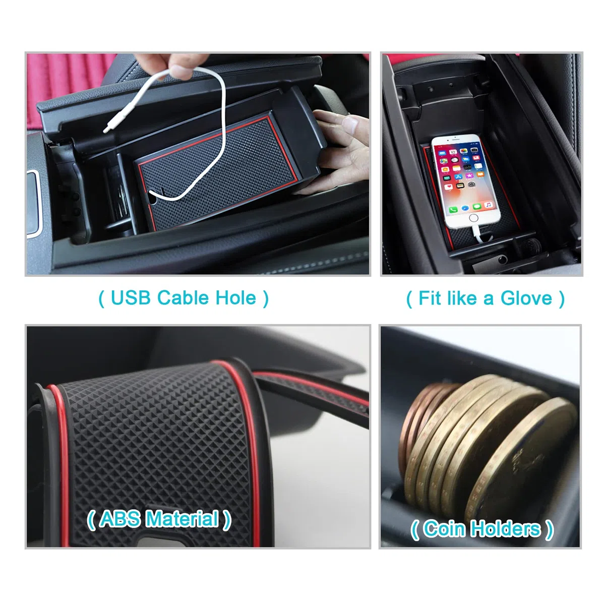 CDEFG Mercedes Classe A W177 V177 Classe B W247 GLA H247 CLA C118 2019-2022 2023, Vano Portaoggetti da Bracciolo Scatola di Controllo Centrale Scatola di Immagazzinaggio Organizer Accessori (Rosso)