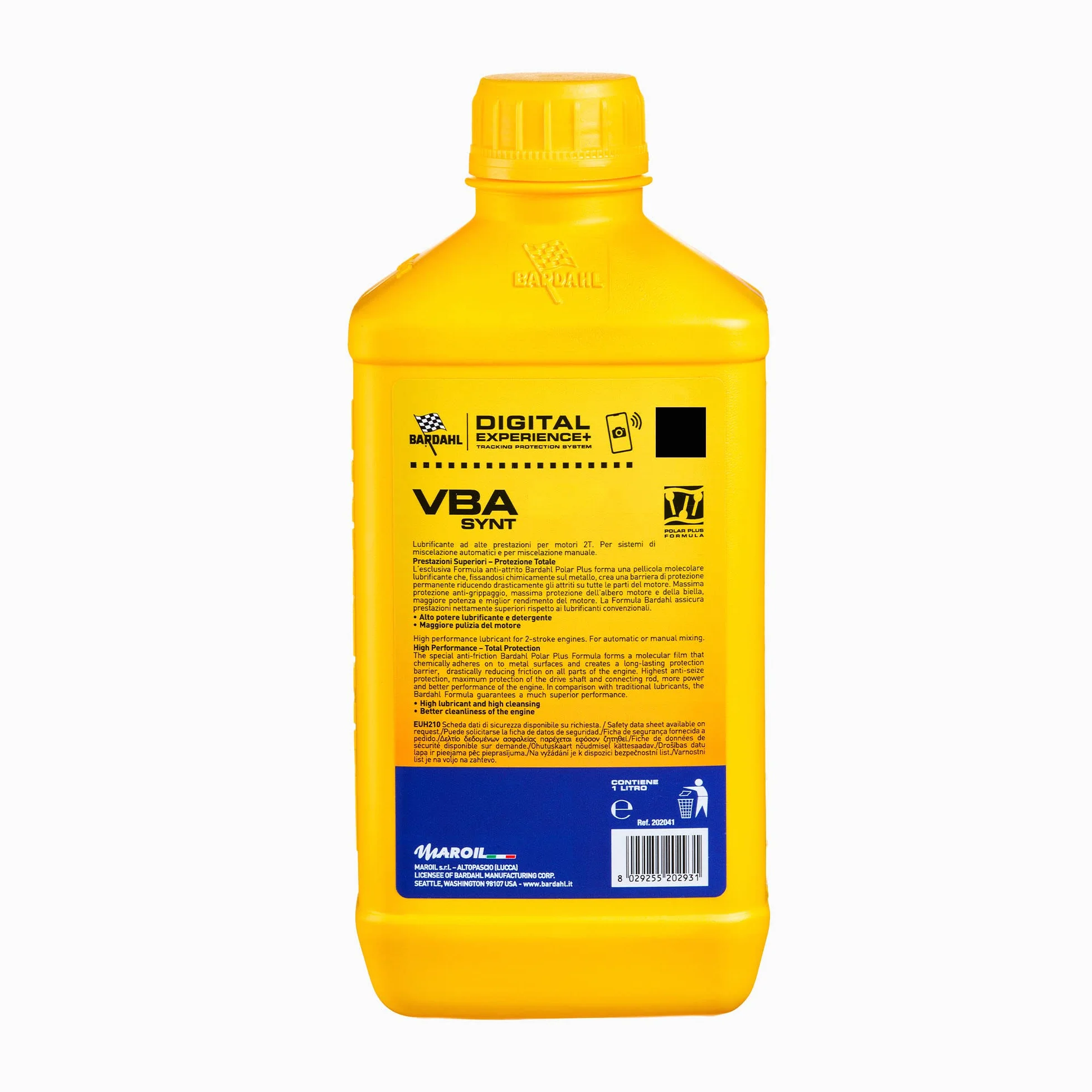 Bardahl - Olio Miscela VBA SYNT, 100% Sintetico, Olio Moto, Scooter, Attrezzi da Giardino con Motore a 2 Tempi, 1 Litro