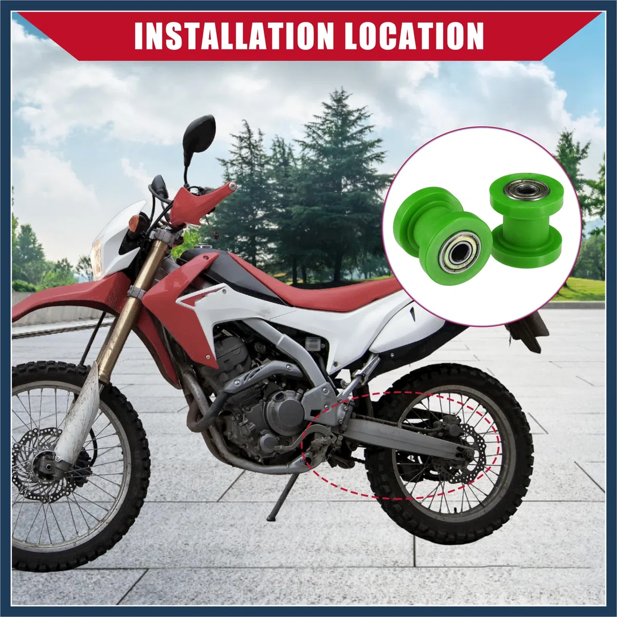 Tendicatena a rullo per moto, ATV, 8 mm, 2 set, verde, design elegante
