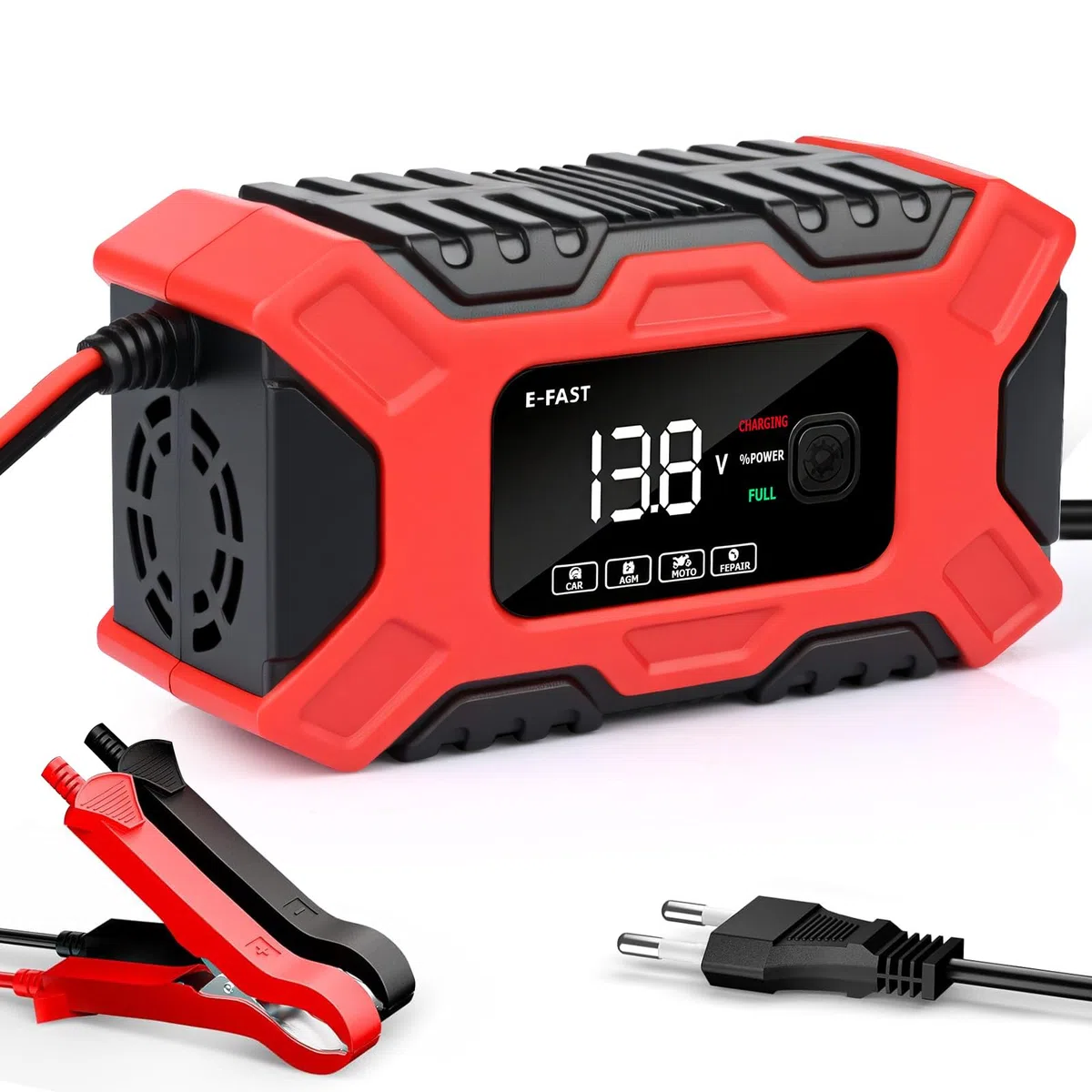 Carica Batteria per Auto, Caricabatterie Auto 12V 6A, Automatico Caricabatterie per Moto con Schermo LCD, Carica Batteria Portatile con Multi Protezioni e Manutenzione per Auto Moto Camion AGM Gel