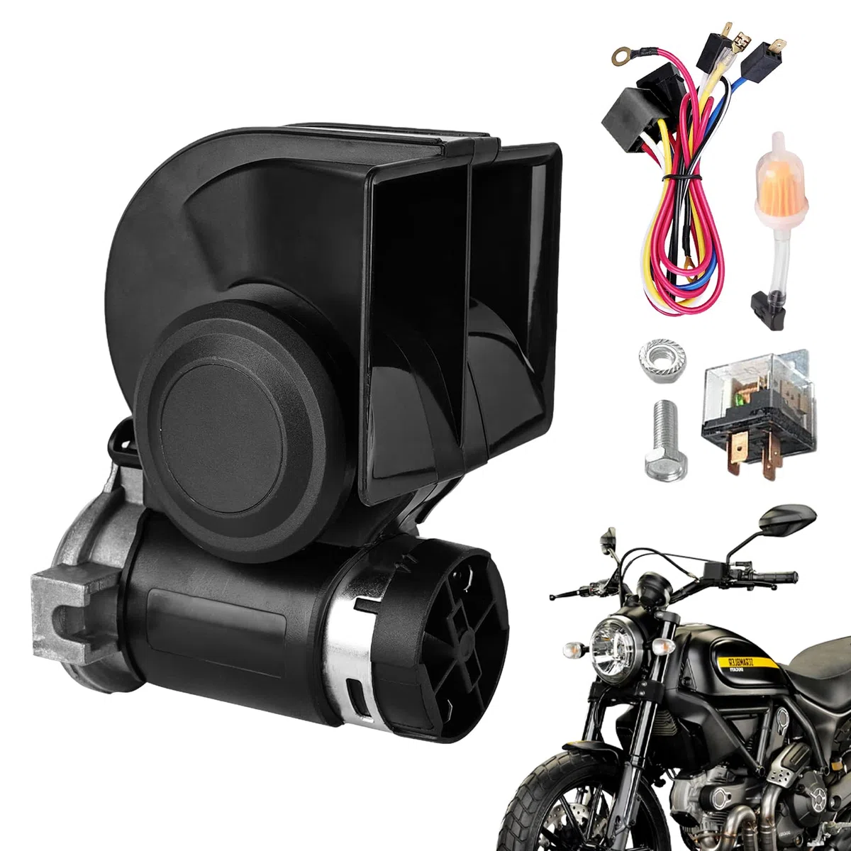 ClacsonS Moto Forte Potente,12V Treno Lumaca Moto ClacsonS Con Cablaggio,Clacson Per Motocicletta,Clacson Di Lumaca Universale Per Auto,Camion,Camper, Motocicletta