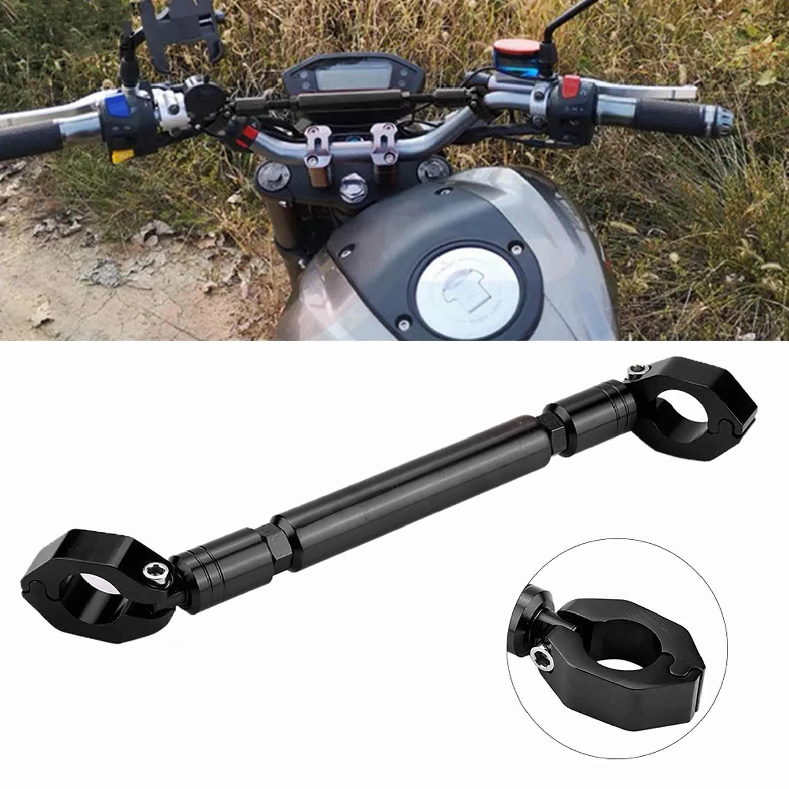 Barra Trasversale per Manubrio Bilanciato per Moto, Lega di Alluminio Resistente, Design Alla Moda, Diametro Universale 22 Mm, Compatibile con Supporto per Telefono (BLACK #02)