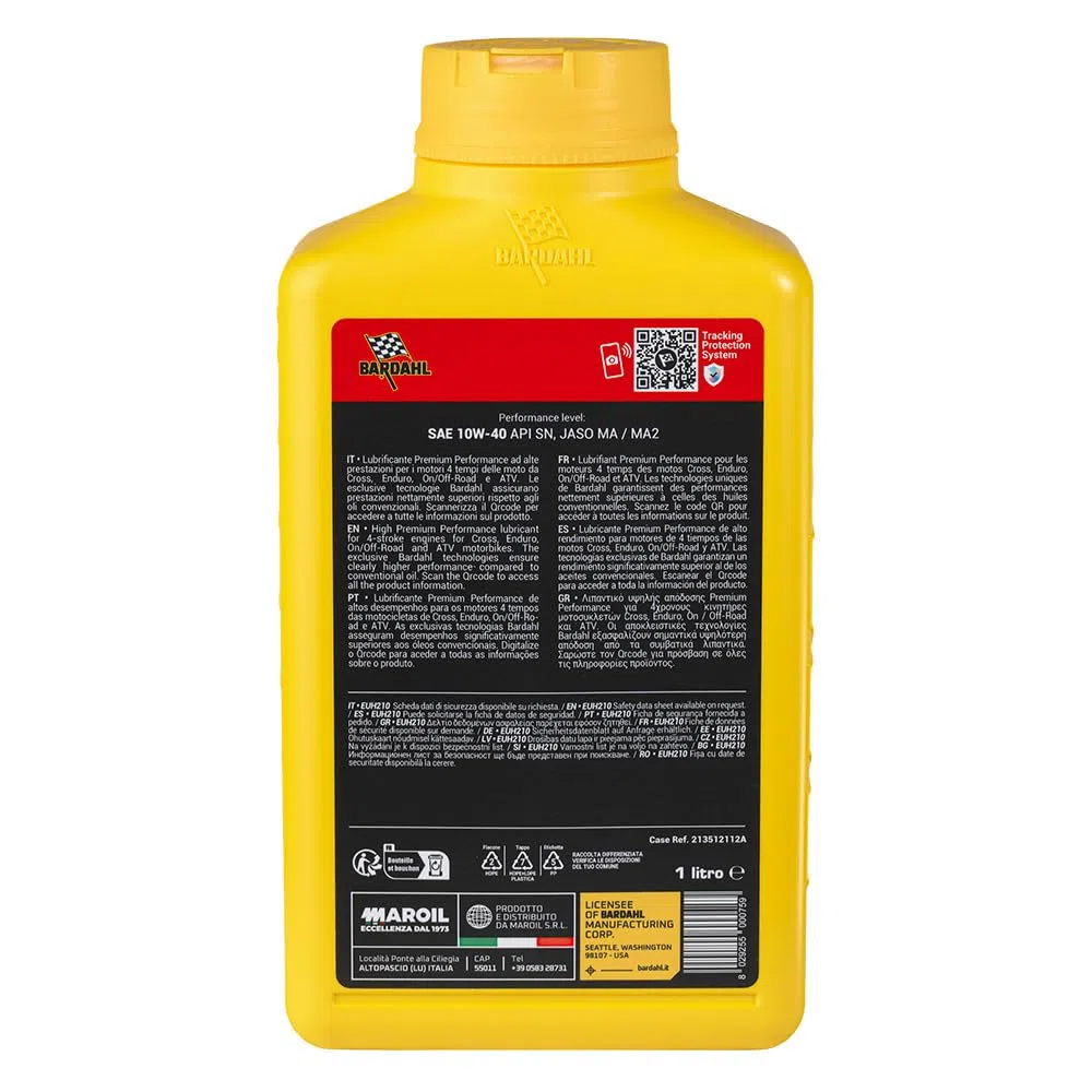 Bardahl - XTC C60 OFF-ROAD 10W-40 - Olio Motore per Moto da Cross o Enduro a 4 Tempi, Impiego Racing o per Utilizzo Quotidiano, Massimizza la Pulizia del Motore 4T, 100% Sintetico, 1 L