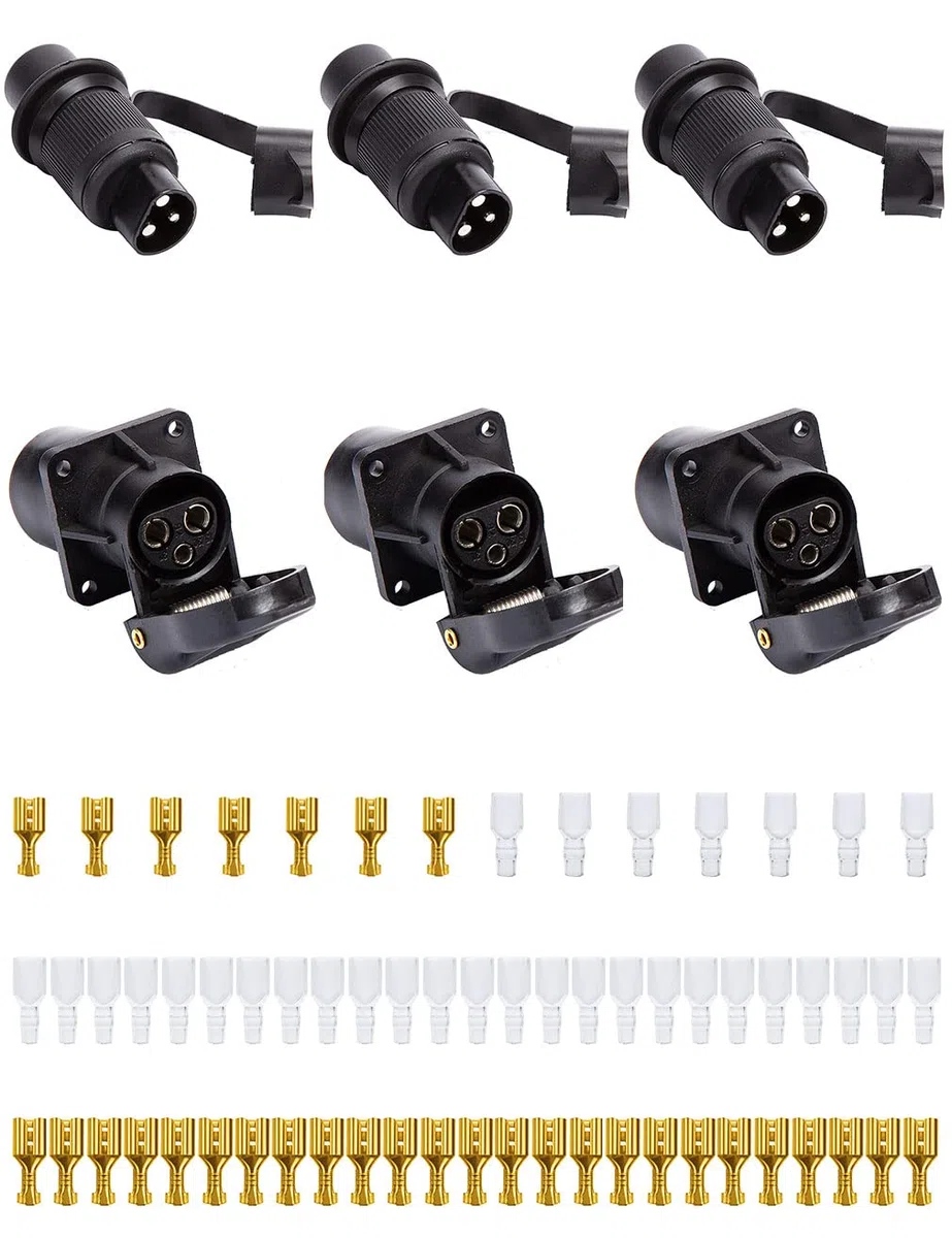 3 Pezzi x Spina 3 Poli E Presa 3 Poli per Rimorchio Trattore, 12V Spina E Presa Rimorchio 3 Poli Impermeabile Connettori, Spina 3 Poli per Trattore RV Rimorchio Camion Macchine Agricole