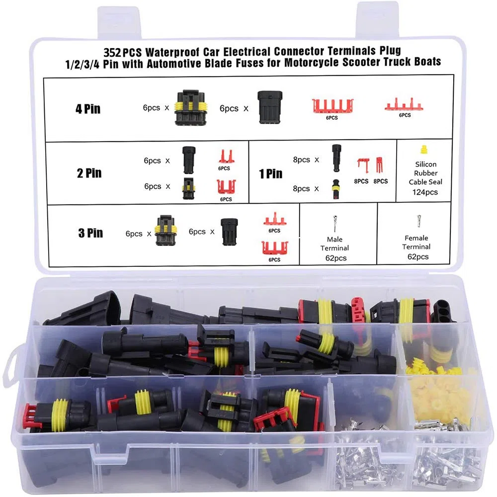 TOCYORIC 352 Pcs Connettore Impermeabile Auto 1/2/3/4 Pin, Elettrico Kit, Sigillato, 1.5mm Terminale Spina Impermeabile per Auto Camion Marina Moto