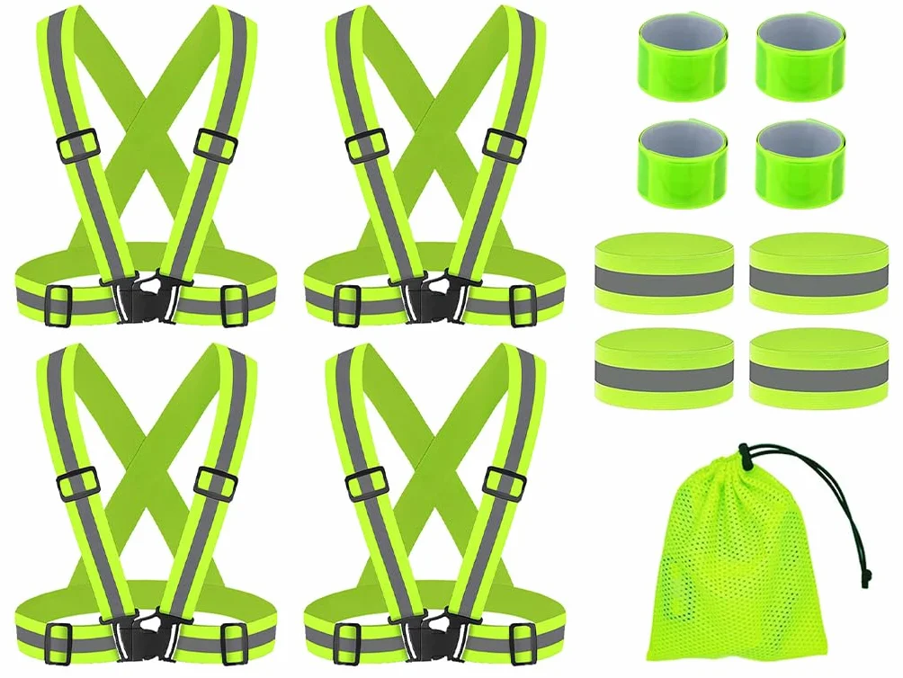 4PCS Gilet Catarifrangente Regolabile, Regolabile Gilet Riflettente, Elasticità Giubbotto Catarifrangente, Elastico Gilet Riflettente, per la Bicicletta,Jogging,Corsa,Escursionismo(Giallo)
