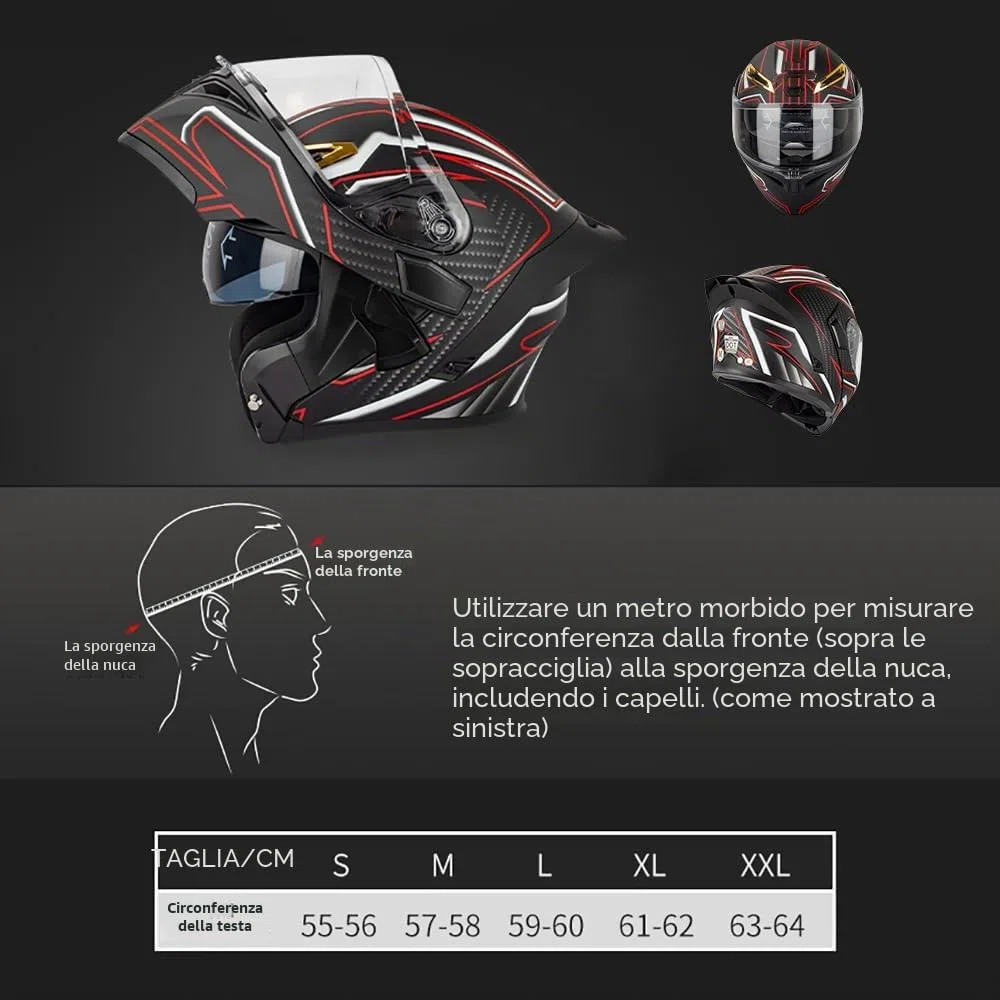 Casco Modulare Moto Bluetooth Integrato Casco Moto con Integrale Doppia Visiera Specchio Risposta Automatica Certificazione ECE Casco Integrale Scooter Face Racing