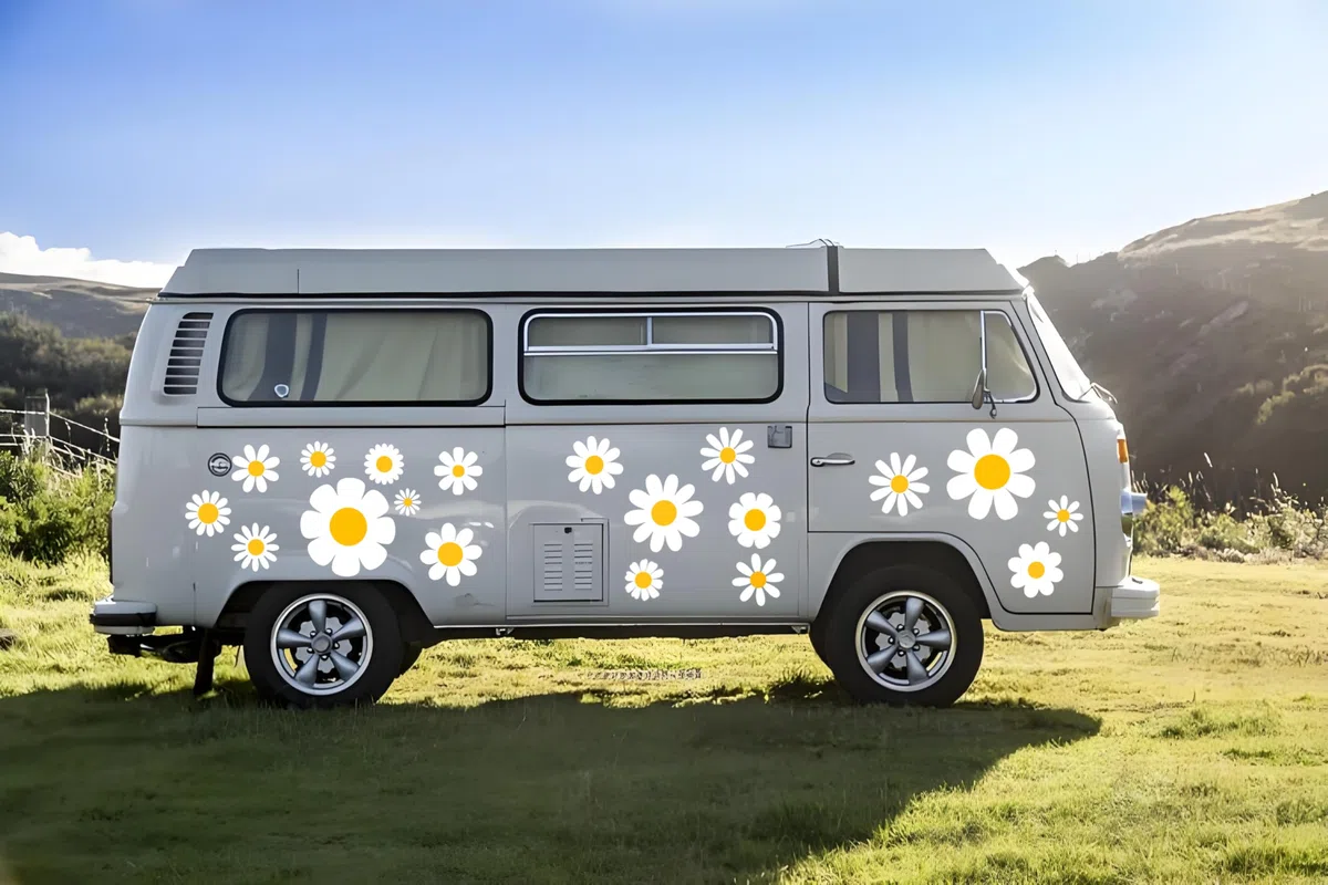 82 PCS Margherita Adesivi per Auto,Fiore Decalcomania Dell'autoadesivo Dell'automobile,Decorazioni Vinile Automotive Decorazione Esterna Adesivo Autoadesivo per Porte Finestre Pareti Muro Moto Camper
