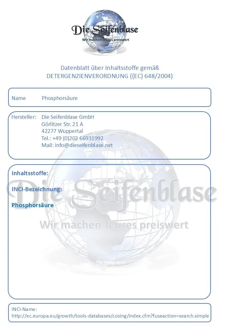 Cleanerist Acido fosforico 85% I H3PO4 – E338 I Convertitore di ruggine, dissolvente per urina, 1 litro