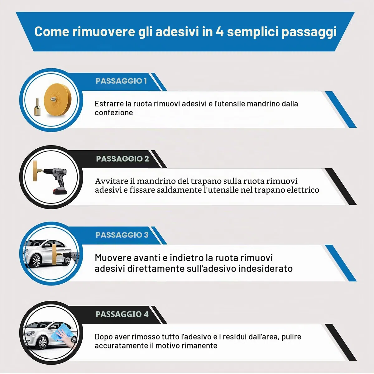 2 Pezzi Ruota di Gomma per Rimuovi Adesivi, Gomma da Cancellare con Adattatore, Rimuovi Adesivi Auto, Lame Rimozione Colla, Rimozione Professionale di Pellicole e Residui Sticker dai Veicoli