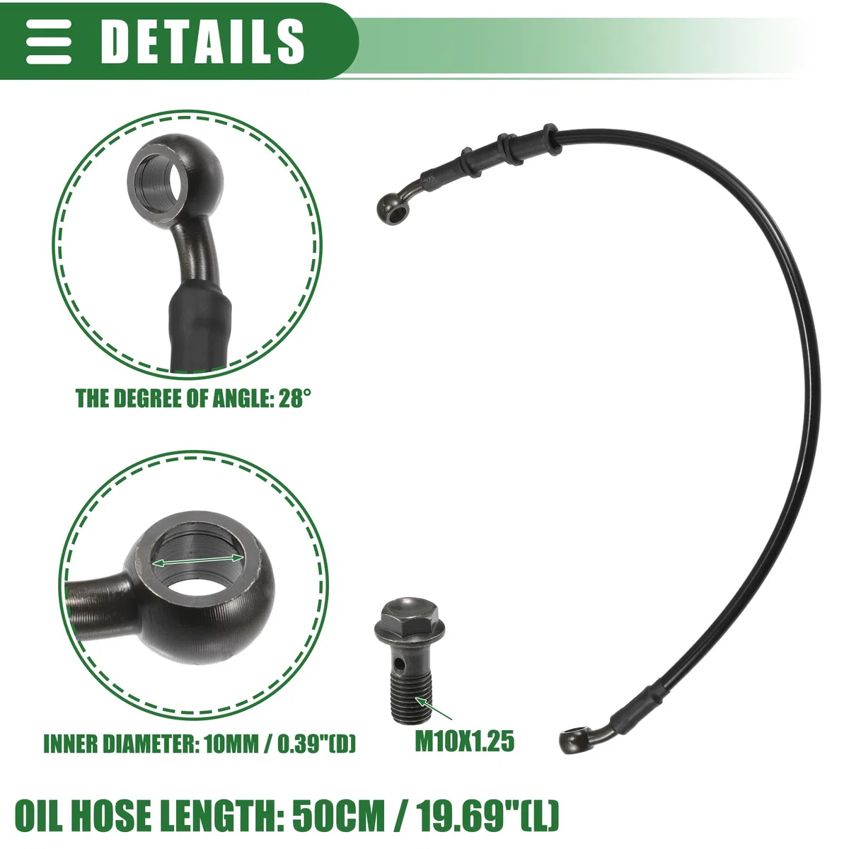 Motoforti Tubo Freno Universale per Moto ATV Dirt Bike Motocross, Tubo Freno Idrualico Intrecciato, 50cm, Resistente, Metallo, Nero Verde militari, 1 Set