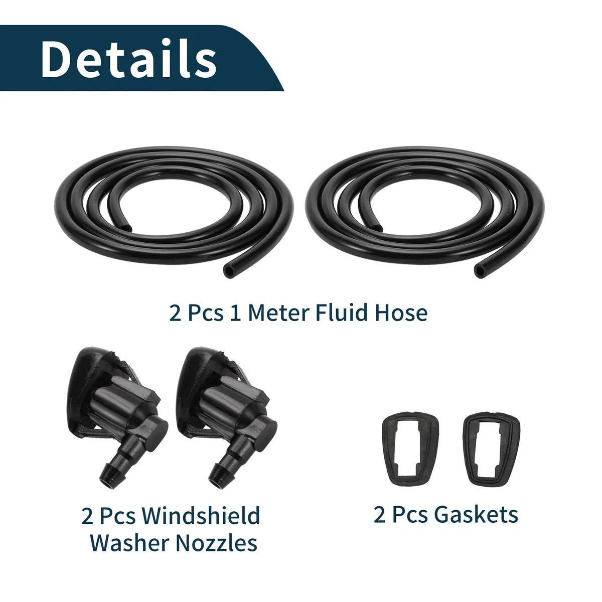 Getto Lavavetri per Jeep Grand Cherokee 2005-2016 No.55372143AB Anteriore Nero con 2 Pezzi Guarnizione, 2 Pezzi Tubo Fluido da 1 Metro 1 Set