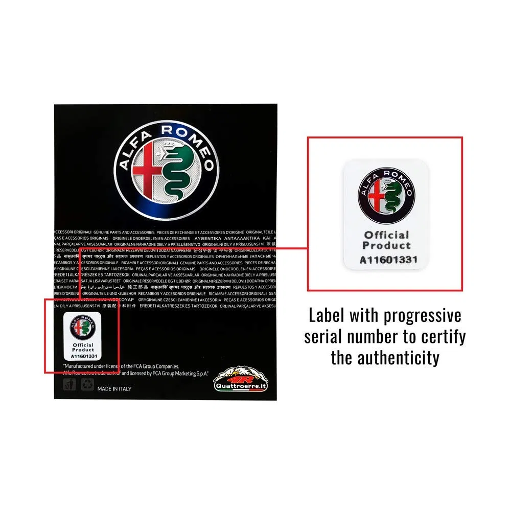 4R Quattroerre.it Kit Adesivo Alfa Romeo Logo 51 mm + Bandiera per Interno Giulia Stelvio