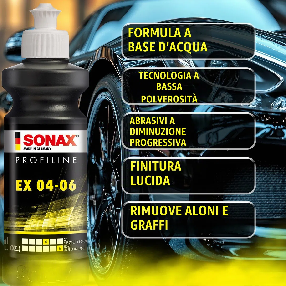 SONAX PROFILINE EX 04-06 Lucidante auto (250 ml) rimuove graffi profondi, regala brillantezza eccezionale. Sicuro senza ologrammi | Art. N. 02421410