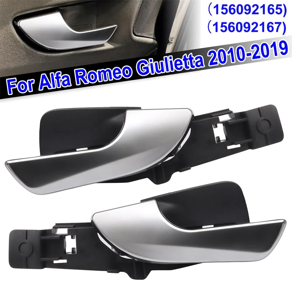 Generico Maniglia porta auto, maniglia interna porta anteriore sinistra e destra per Alfa Romeo Giulietta 2010-2019 Maniglia interna cromata argento 156092167 156092165 (Anteriore destra: 156092165)