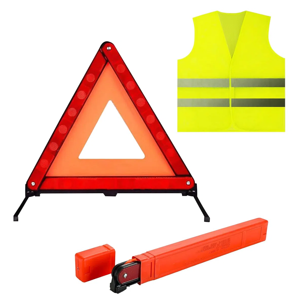 Kit di Sicurezza Veicolare 2 in 1 con Triangolo Auto Omologato e Gilet Catarifrangente, Gilet Alta visibilità Uomo per Auto, Moto, Camper, Emergenza Stradale e Avviso di Pericolo