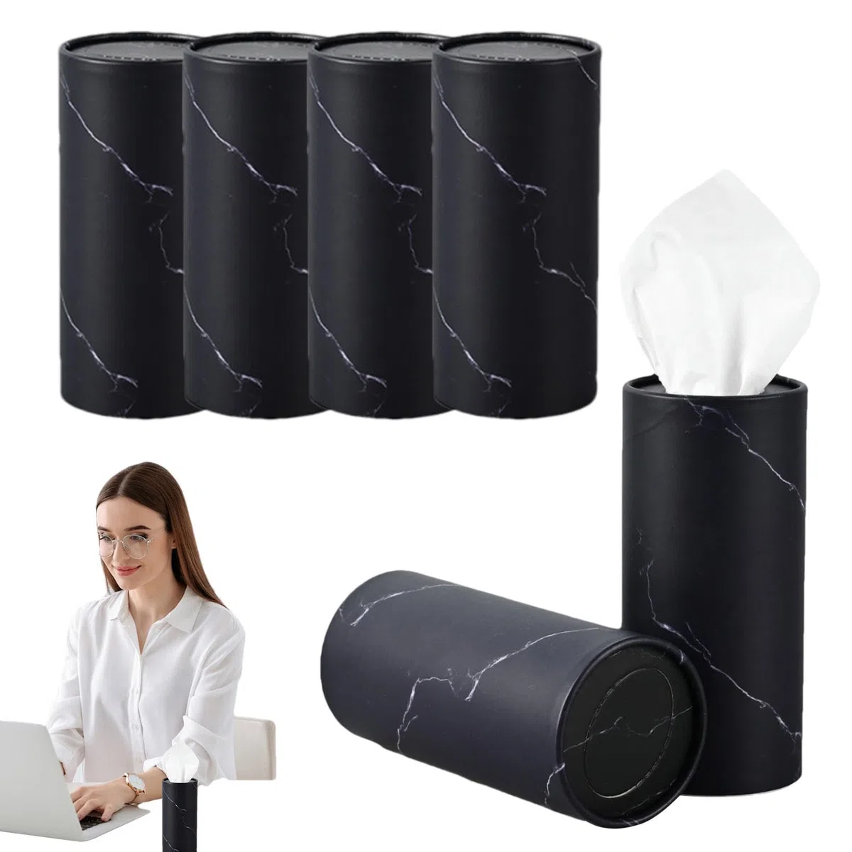 6 contenitori/300 fazzoletti 14.5x6.8cm Supporto Rotondo Per Auto - Cilindro Facciale Tissue Scatole con Tessuto per Viaggi