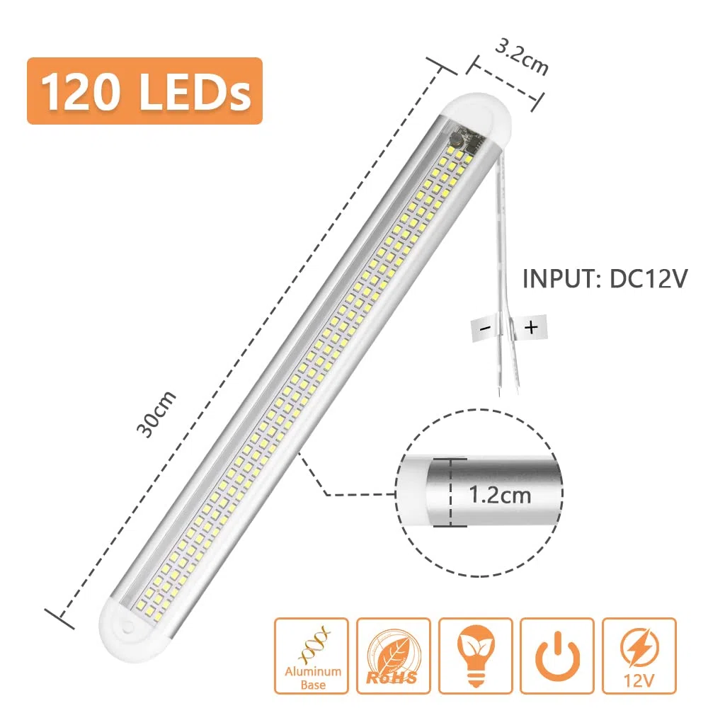 URAQT Barra LED 12V, 2 Pezzi 120 LED Barra Luminosa, 8W 1600LM, Barras Luminosa a LEDs per Interni Universale con Interruttore, Luci LEDs Interni per Auto, Camion, Camper, Furgone, Barca,Cucina,Studia