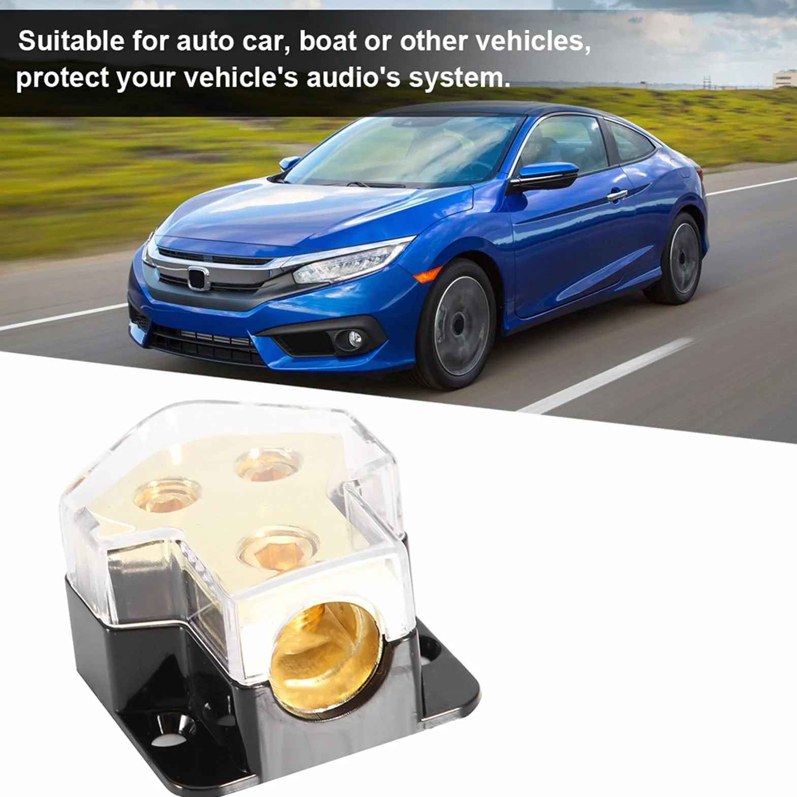 Blocco Distribuzione Alimentazione Auto, Fydun Ingresso 1 * 1GA Uscita 2 * 4GA Distribuzione di a Terra Distributore di Alimentazione Audio per Auto, Barca o Altri Veicoli
