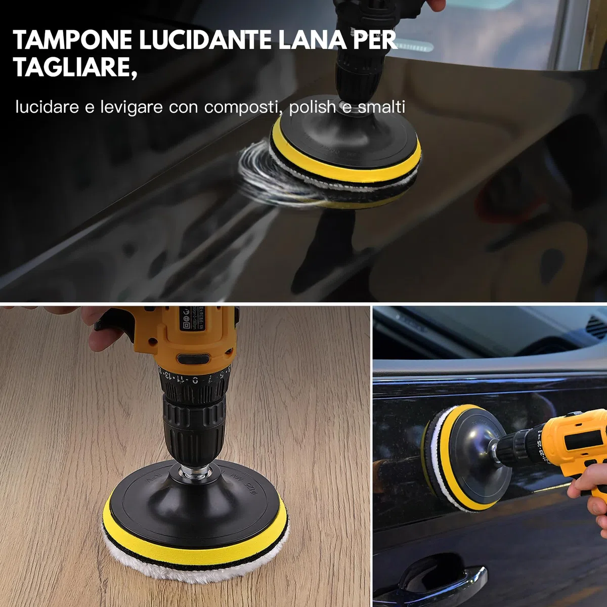 Kshineni 80mm 7 Pezzi Lucidatura Pad Lana, Kit Lucidatura Auto Trapano Pads Tamponi Pastiglie Ceretta Kit con M10 Adattatore