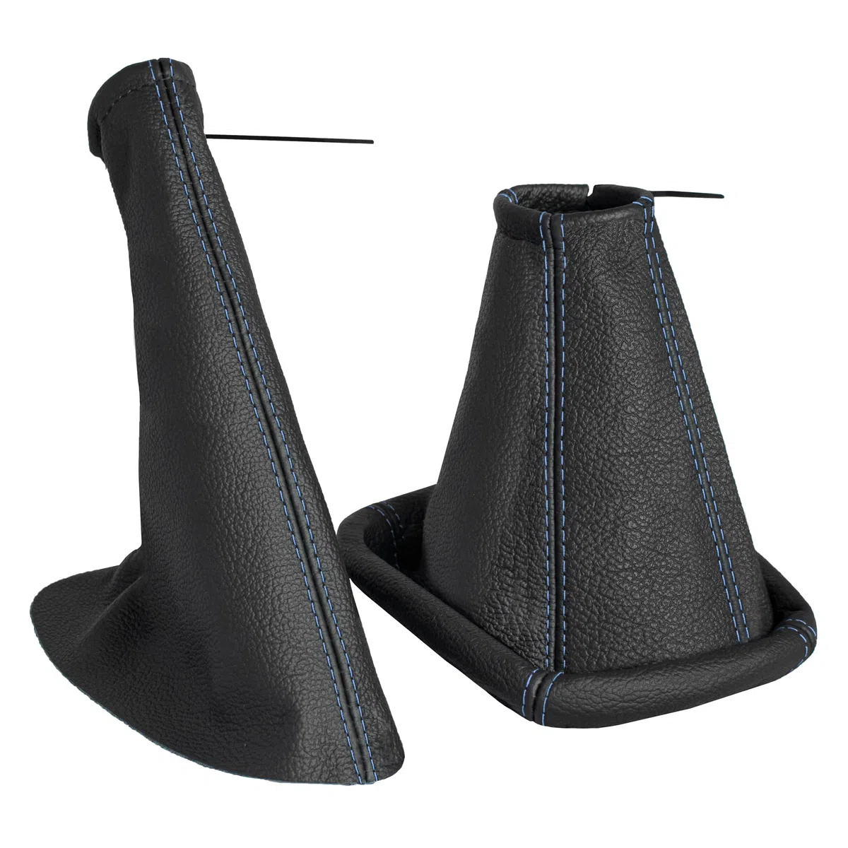 Cuffia cambio e Freno a mano compatibile con Opel Corsa B e Tigra A 1993-2000 - nero blu - vera pelle - leva cambio manuale - (A0003-8)