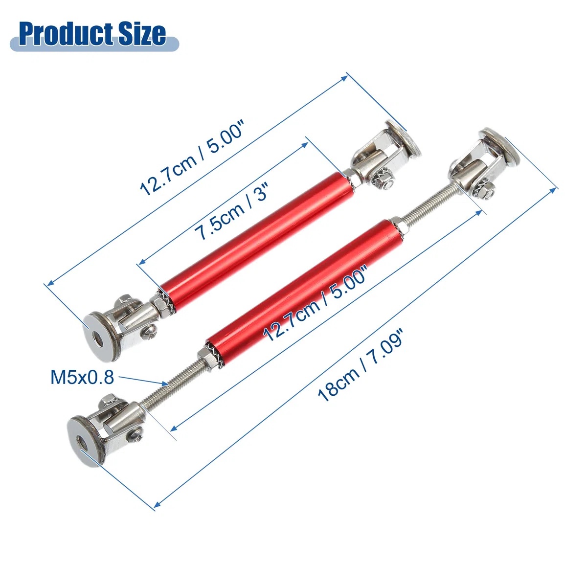 A ABSOPRO 3"-5" 75mm Auto Anteriore Paraurti Separatore Puntone Asta Rosso - 2pz