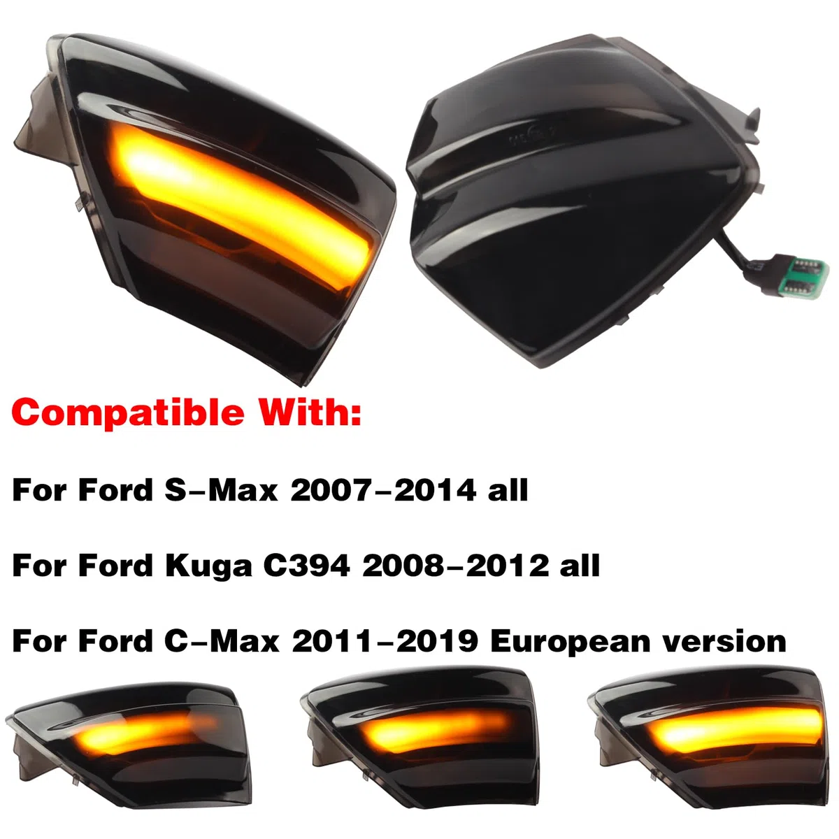 2 pezzi Indicatore di direzione Freccia Specchietto laterale LED Dinamico Specchietto Laterale Indicatore Per Ford S-Max 07-14 Ku-ga C394 08-12 C-Max 11-19