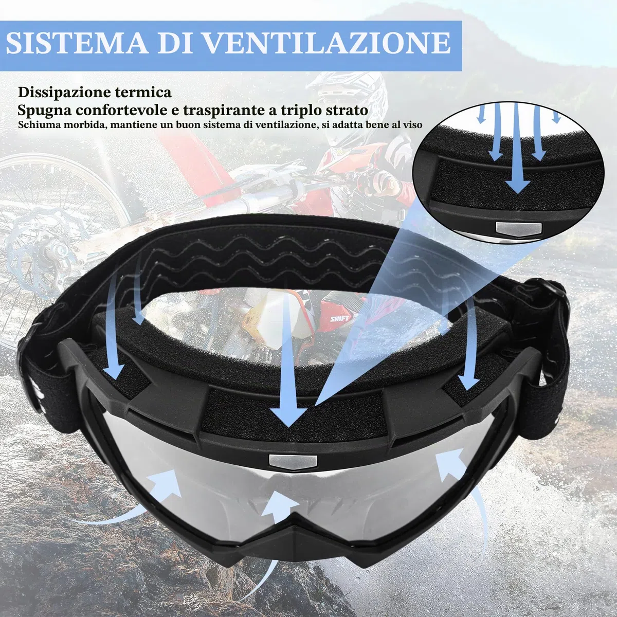 Maschera Motocross,Occhialoni Moto Visiera Cross, Occhiali Da MTB/Enduro, Occhiali Da Moto, Occhiali MX Per Uomini Donne Giovani, Adatti A Occhiali Da Mtb Mascherine Casco Cross