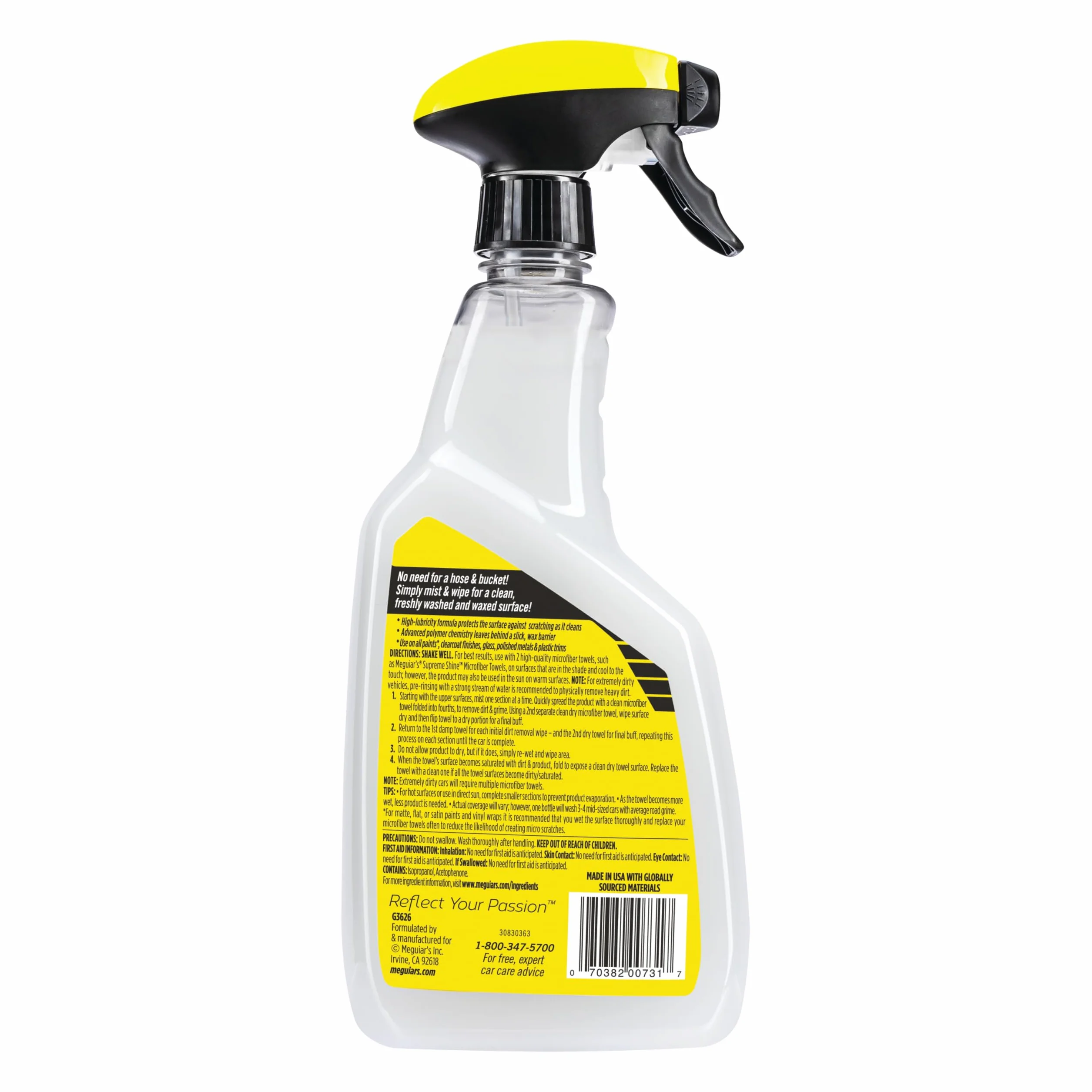Meguiar's Ultimate Waterless Wash & Wax, Shampo a Secco per Auto e Moto - Lavaggio Rapido e Delicato, Lascia una Barriera di Cera Lucida, 768 ml, G3626EU