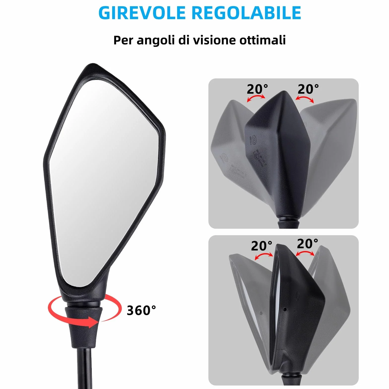 2 Pezzi Specchietti Moto E57 Omologati, Specchietti Moto Manubrio, Specchietto Retrovisore M10 Regolabili per ATV, Scooter, Cruiser, Moped, Quad, Roller