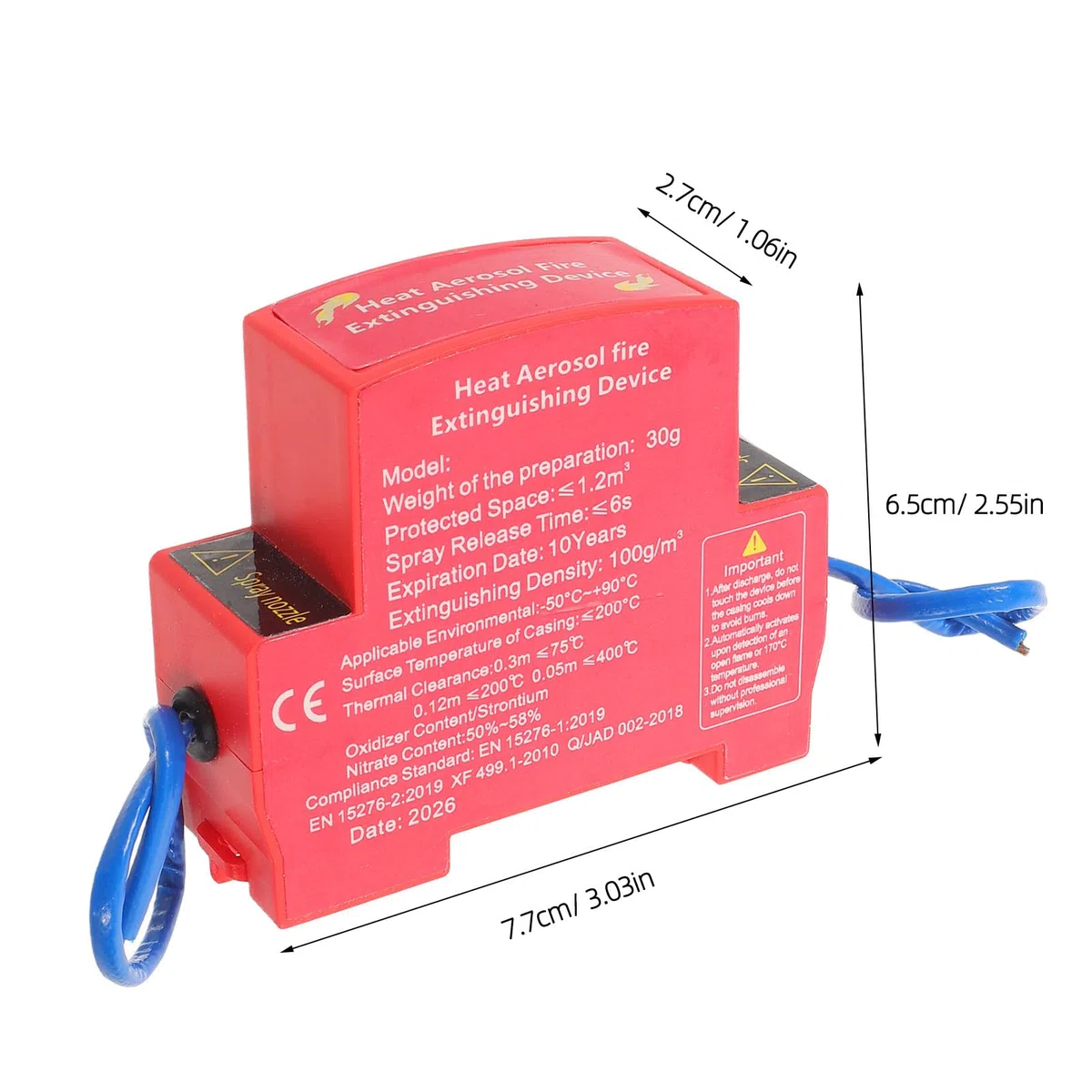 Estintore Automatico per Auto - Dispositivo antincendio per Auto - Dispositivo estinguente ad aerosol Adesivo da 30 g per Camper, Barche e Veicoli marittimi