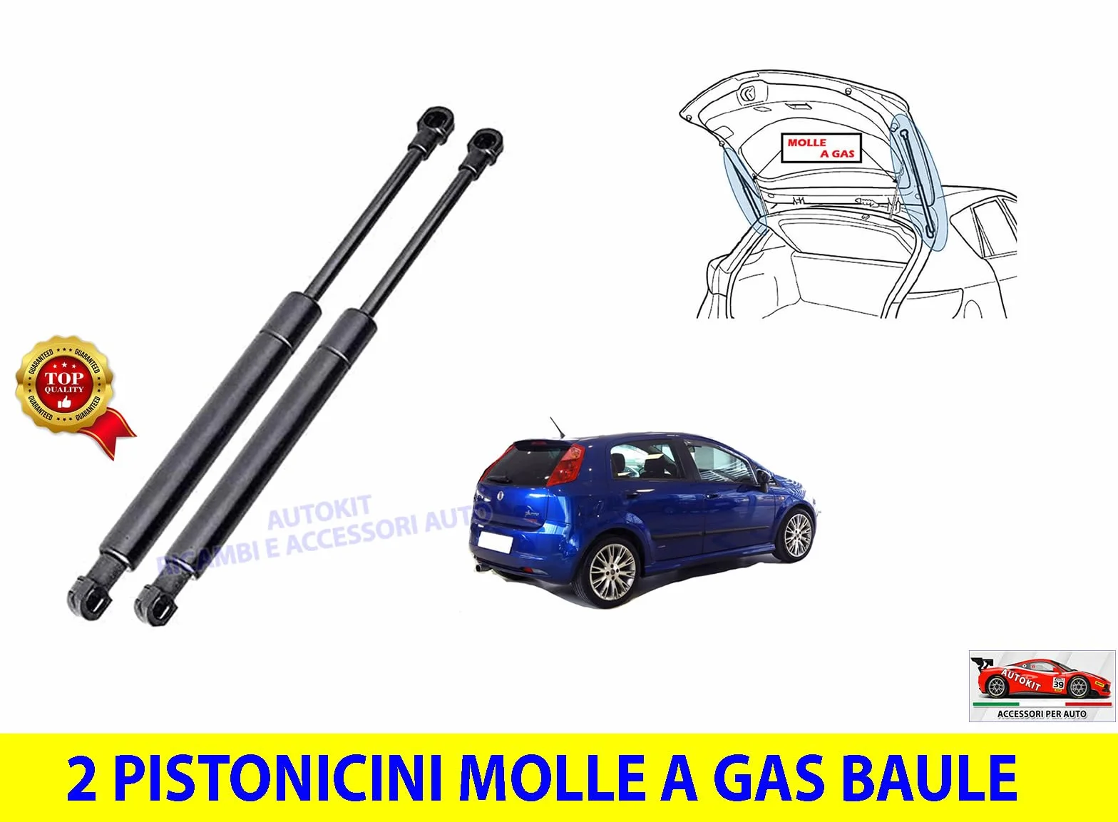 2 Pistoncini Ammortizzatori Cofano Bagagliaio Posteriore Portellone Baule Molle a Gas Specifiche per Grande Punto Punto Evo - Punto 199 prodotte dal 2005 in poi - MG169/8