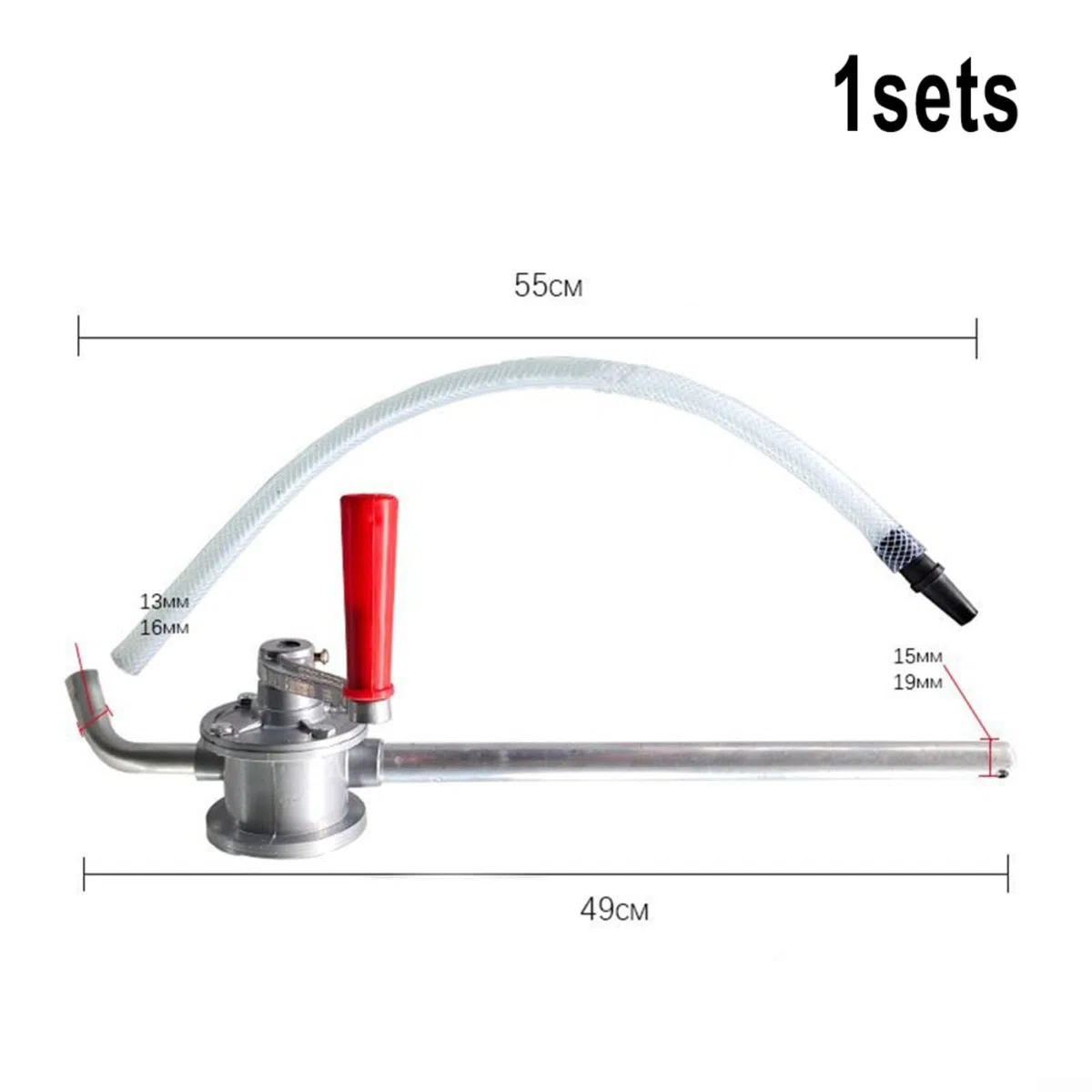 Pompa manuale a tamburo rotante, portata 10 Gpm, autoadescante, trasferimento di olio combustibile con adattatore da 5,1 cm e tubo da 55 cm, struttura in lega di alluminio per erogazione di